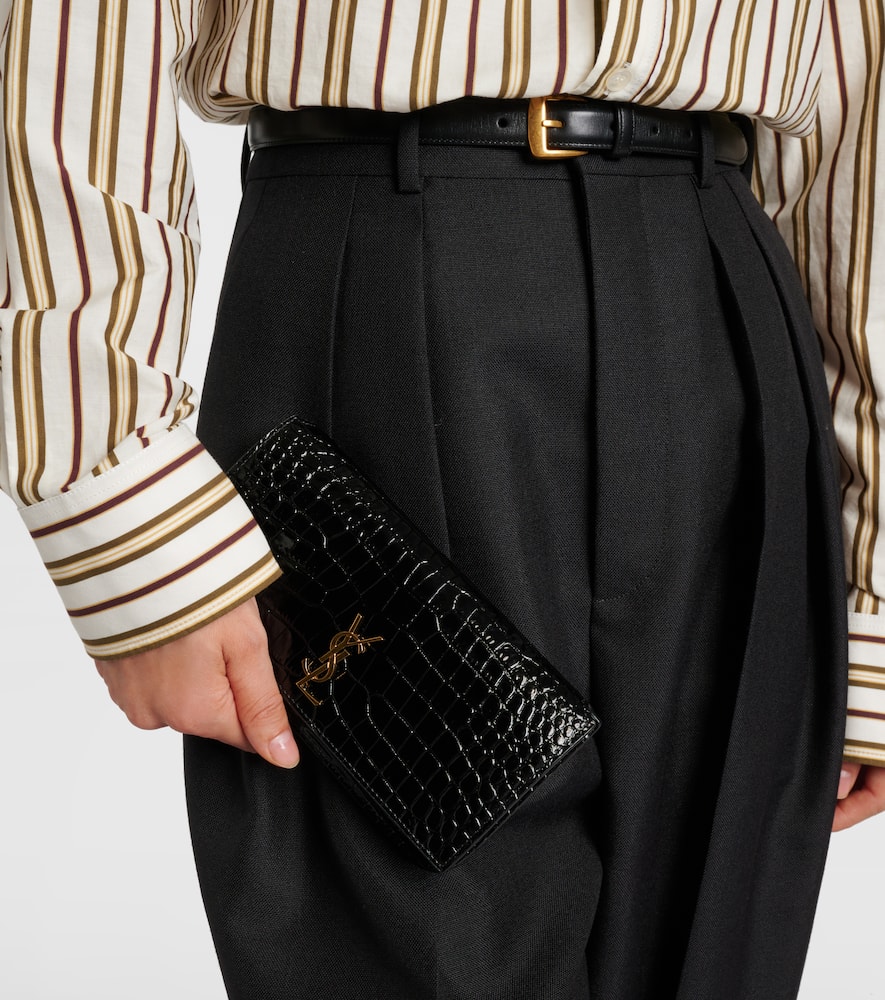 Saint Laurent Cassandre Mini Croc-effect Leather Phone Pouch In Black