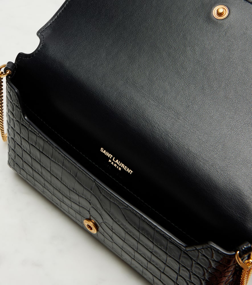Saint Laurent Cassandre Mini Croc-effect Leather Phone Pouch In Black