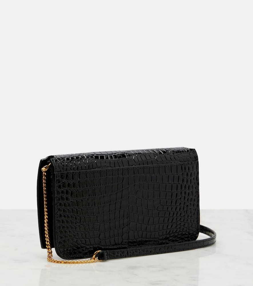 Saint Laurent Cassandre Mini Croc-effect Leather Phone Pouch In Black