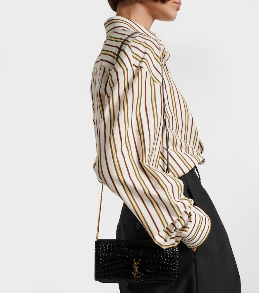 Saint Laurent Cassandre Mini Croc-effect Leather Phone Pouch In Black
