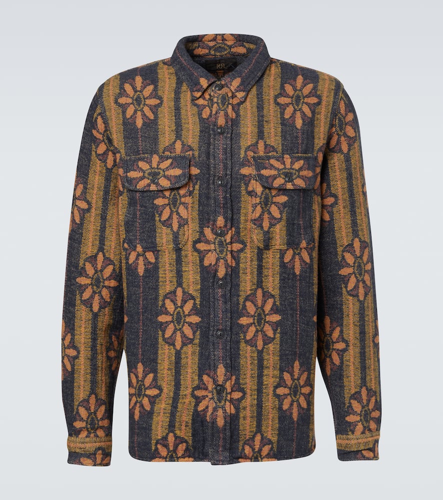 Rrl Floral Striped Cotton Jacquard Shirt In Brown