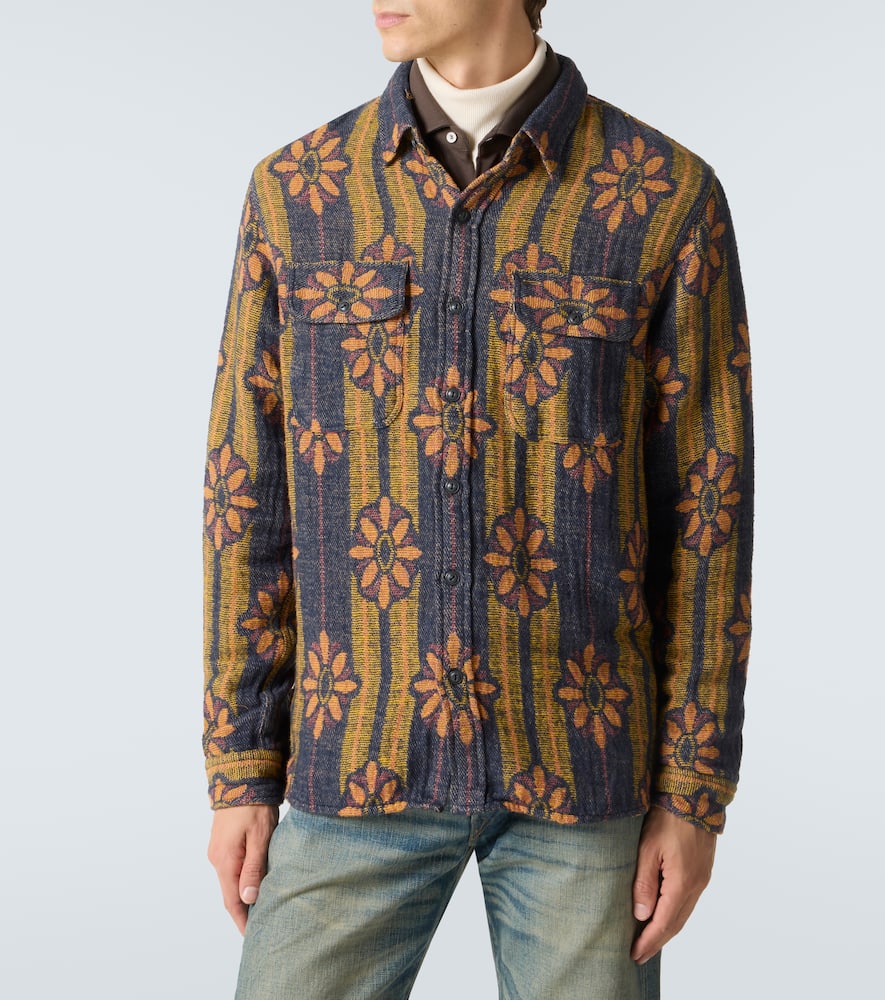 Rrl Floral Striped Cotton Jacquard Shirt In Brown