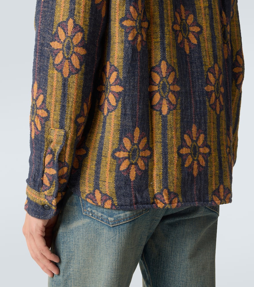 Rrl Floral Striped Cotton Jacquard Shirt In Brown