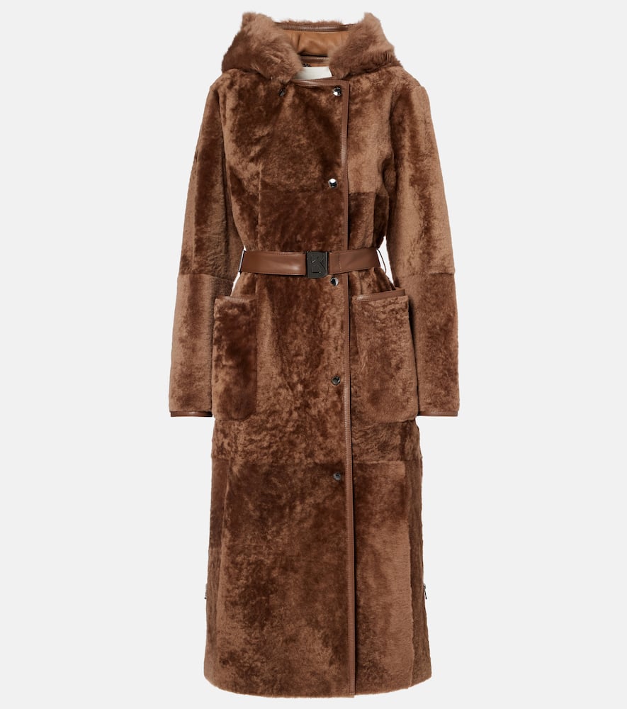 Bogner Belted Hooded Shearling Coat In Brown