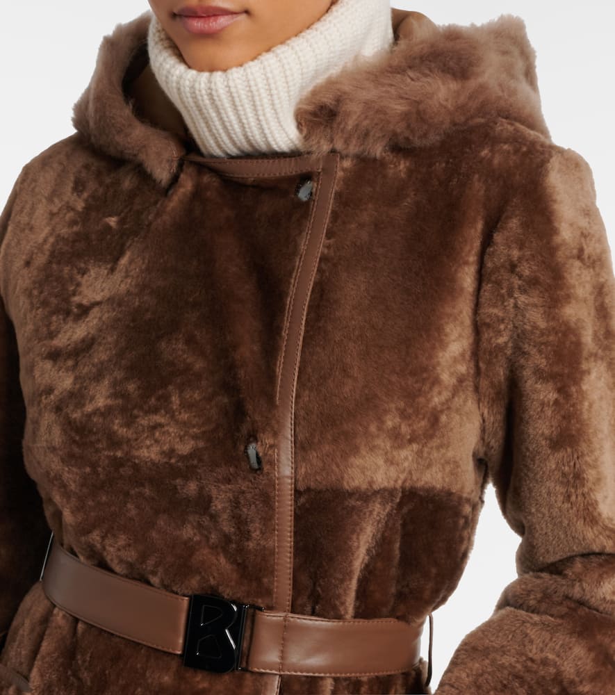 Bogner Belted Hooded Shearling Coat In Brown