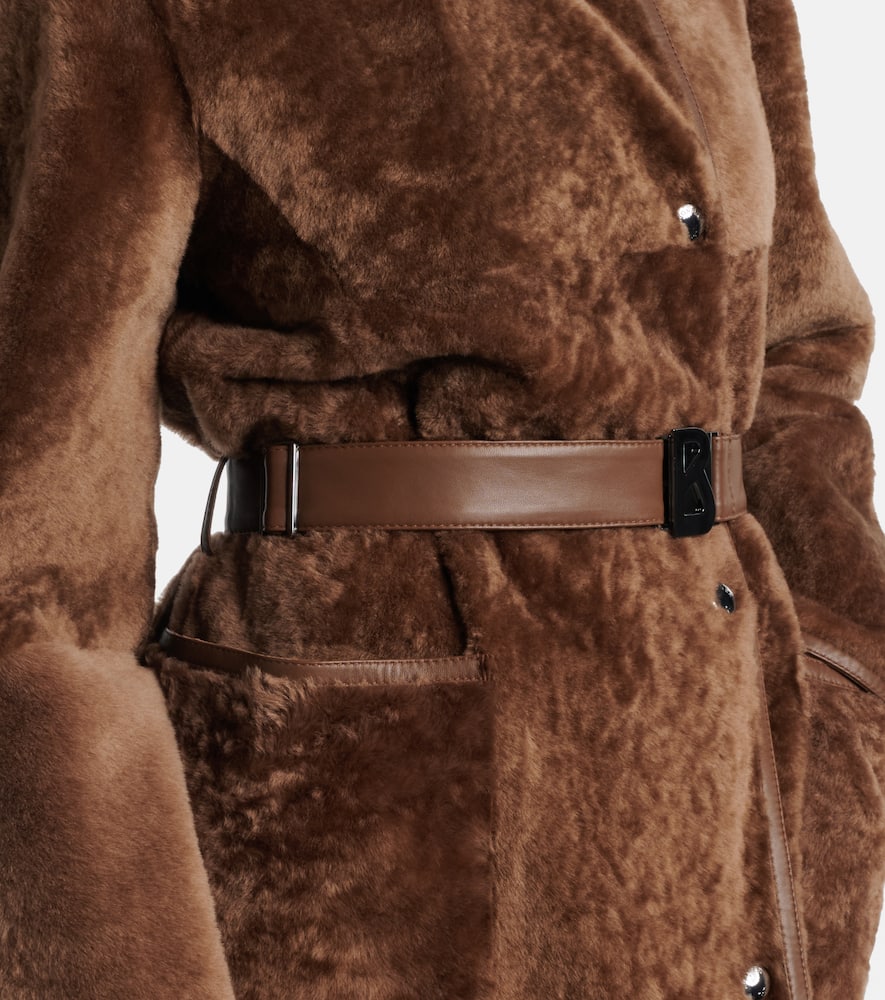 Bogner Belted Hooded Shearling Coat In Brown