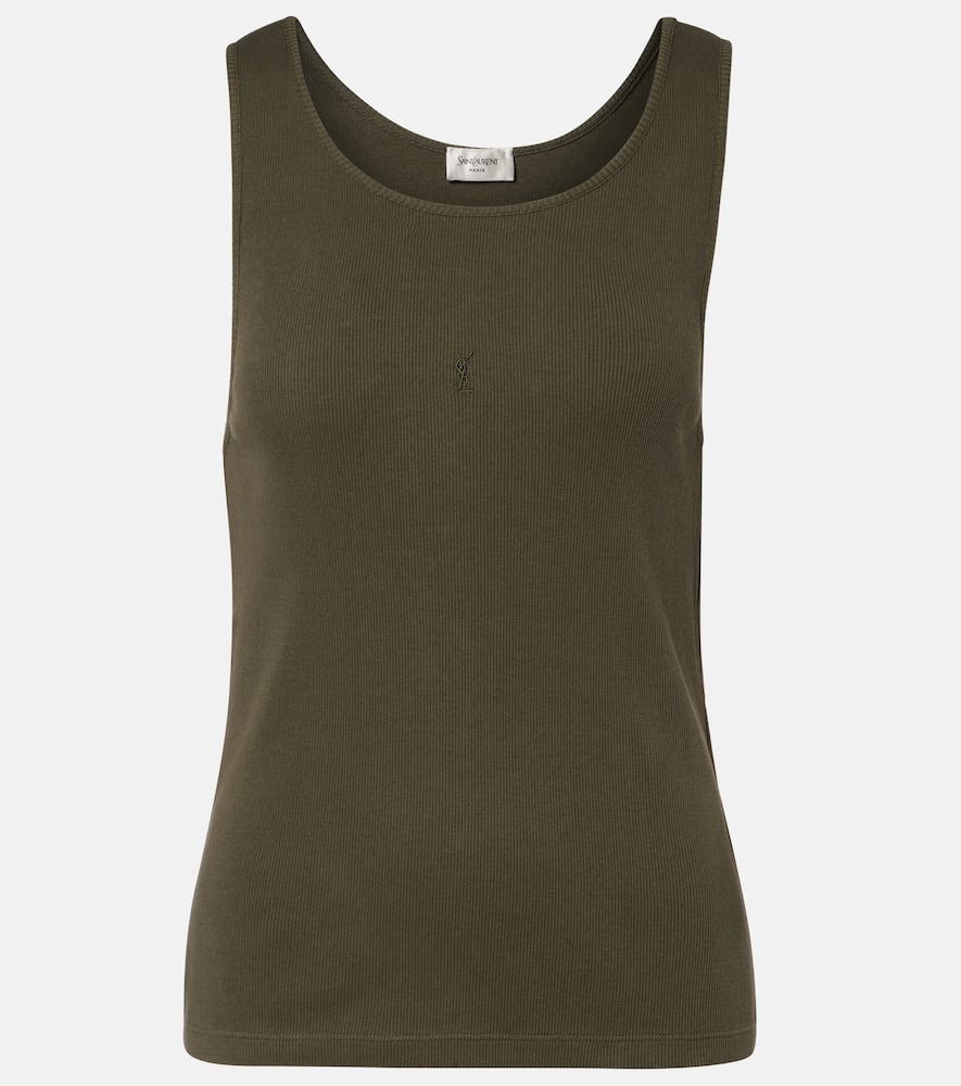 Saint Laurent Cassandre Cotton Jersey Tank Top In Green