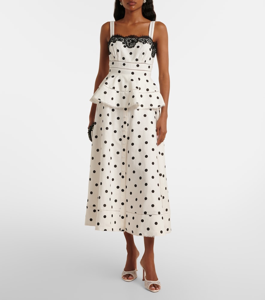  Self-portrait Self-portrait Midikleid Aus Leinen Und Baumwolle Mit Spitze 