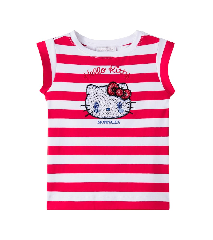 Monnalisa Girls White X Hello Kitty Striped Cotton-Blend T-Shirt Y Size 3