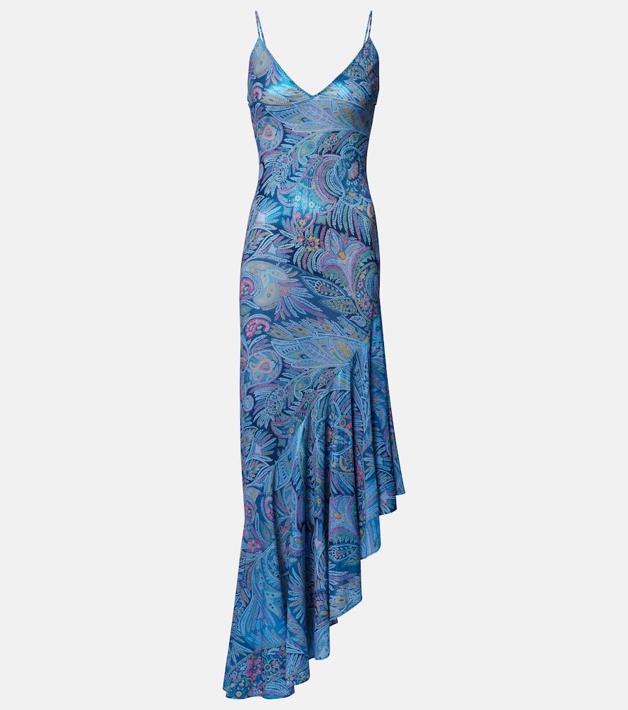 Etro Women's Blue Paisley Asymmetric Ruffled Midi Dress UK Size 14 - Mytheresa