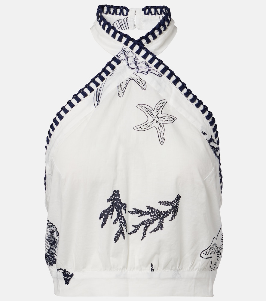 Poupette St Barth Suma ruffled open-back cotton crop top