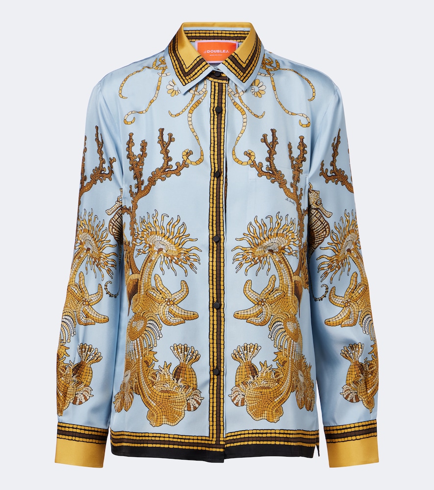 La Doublej Boy Printed Silk Satin Shirt In Multi