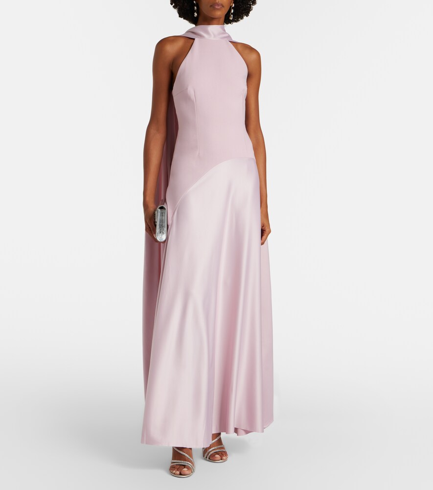 Solace London Cece halterneck crêpe and satin gown
