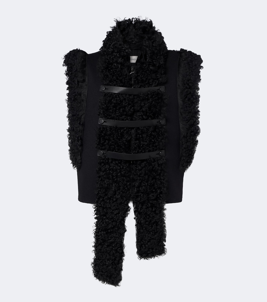 Gilet in misto lana e shearling con pelle