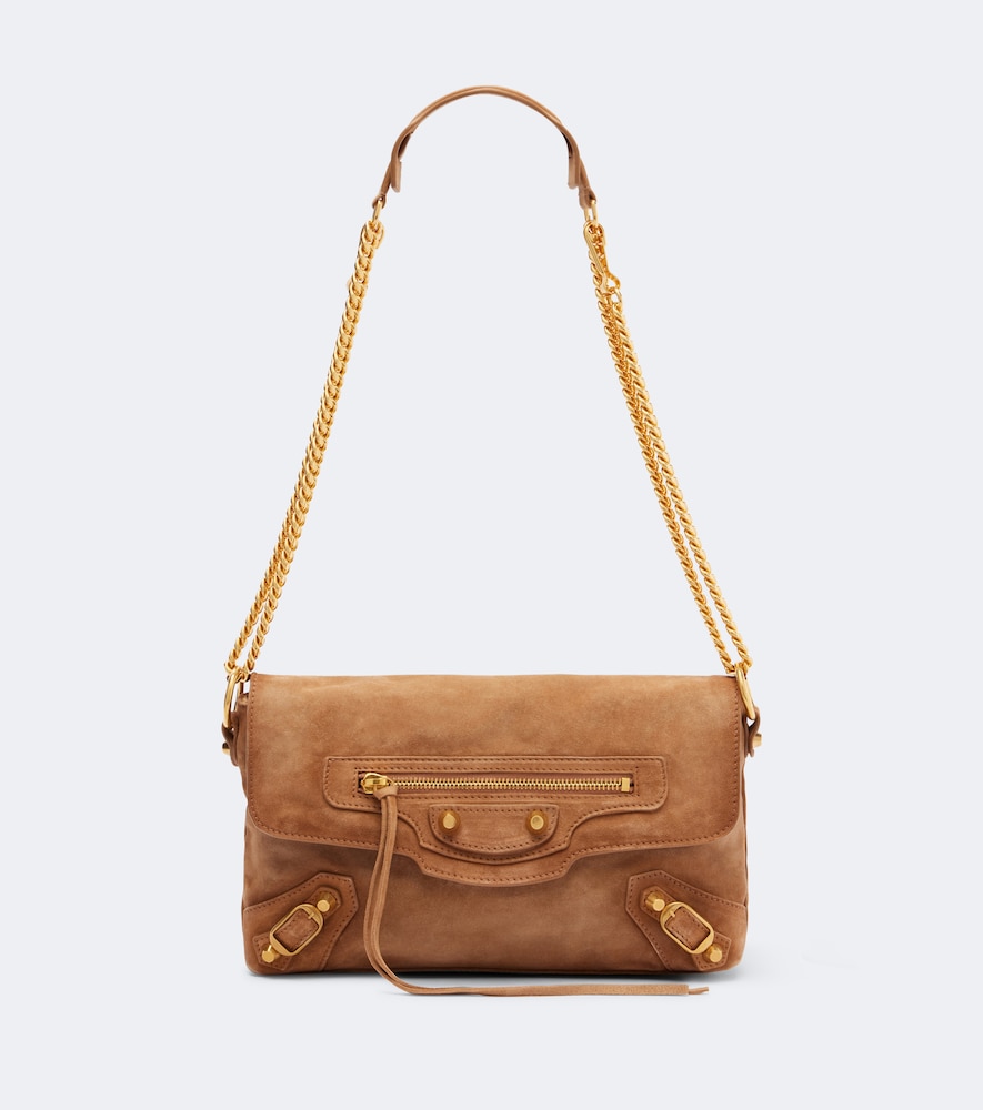 Balenciaga Le City Suede Shoulder Bag In Beige
