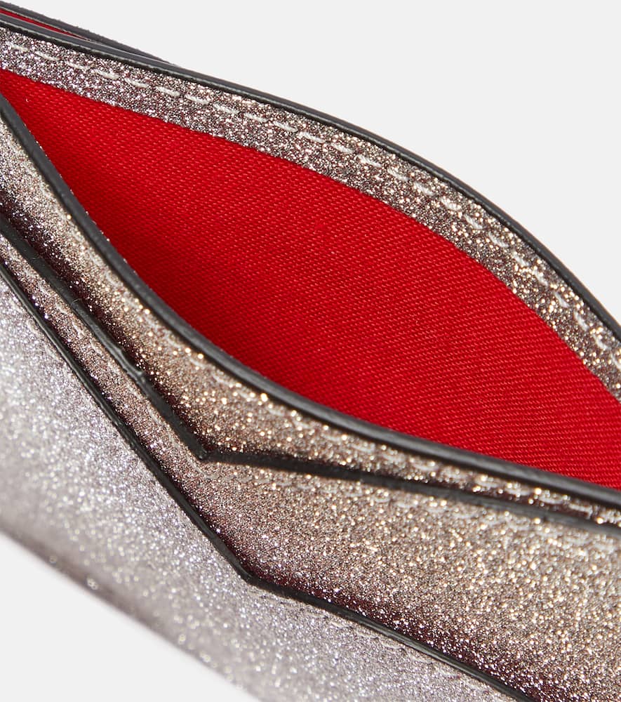 Christian Louboutin Hot Chick Glittered Leather Card Holder In Silver