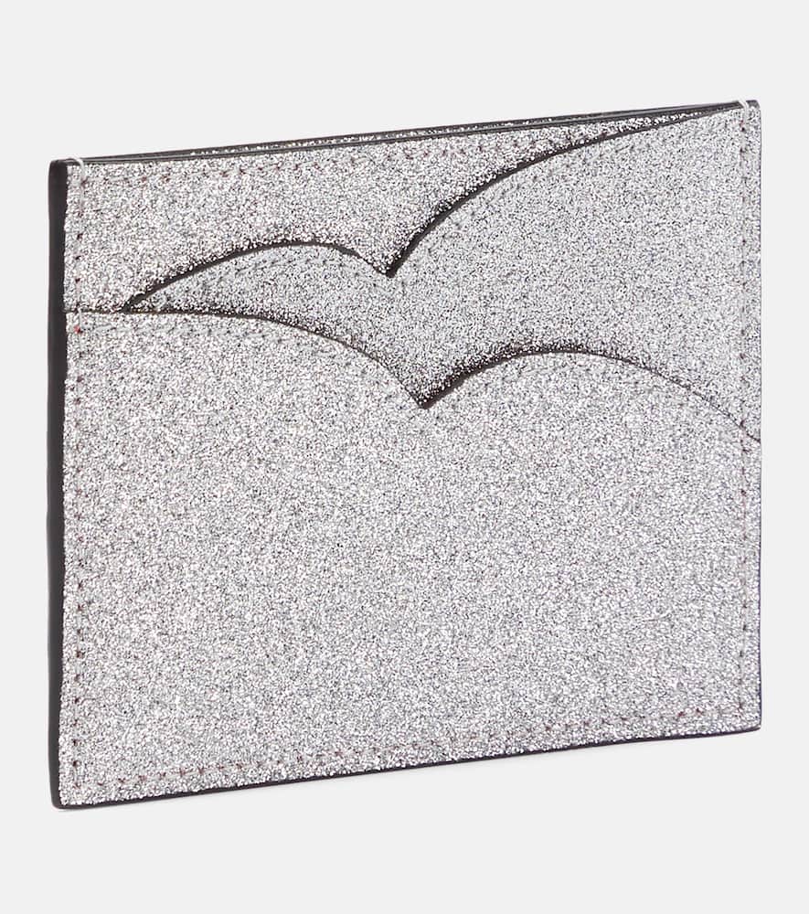 Christian Louboutin Hot Chick Glittered Leather Card Holder In Silver