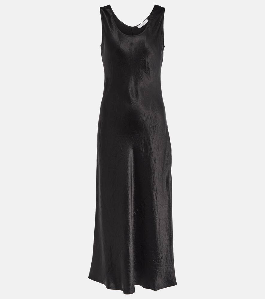 Shop Max Mara Capua Satin Midi Dress In Nero