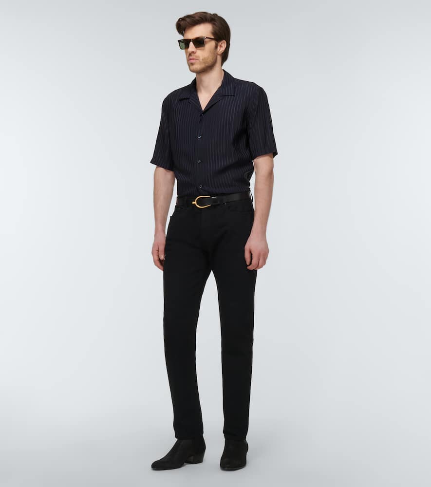 Saint Laurent Short-sleeved Striped Silk Shirt In Blue