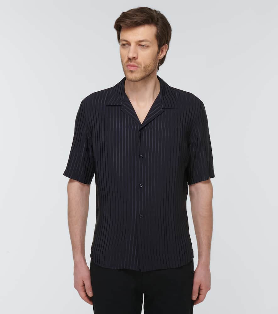 Saint Laurent Short-sleeved Striped Silk Shirt In Blue