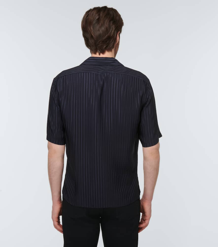 Saint Laurent Short-sleeved Striped Silk Shirt In Blue