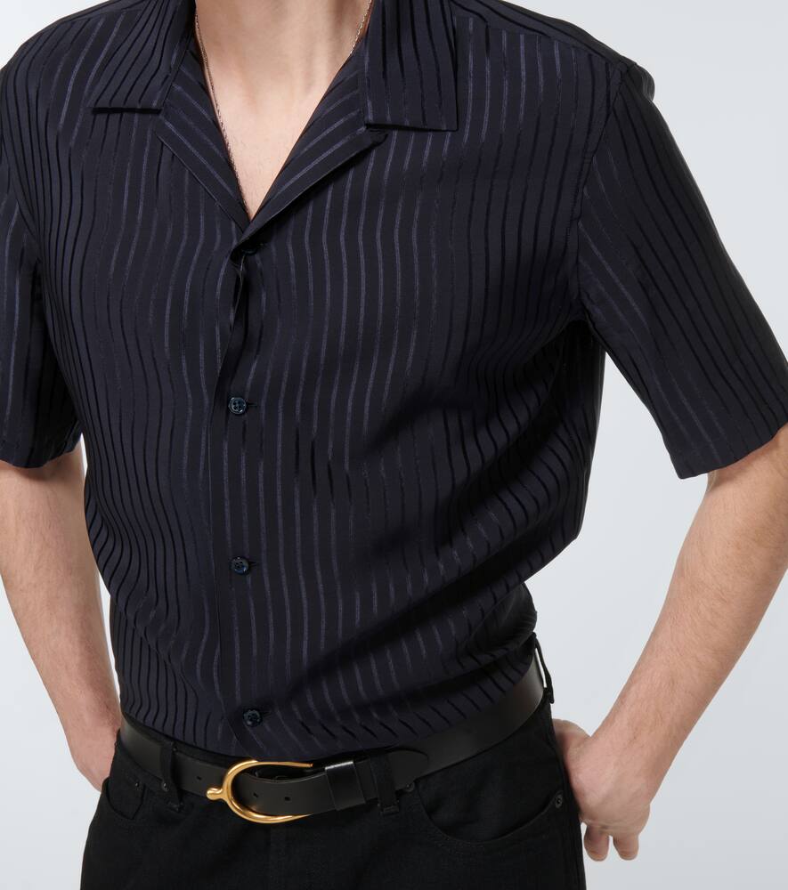 Saint Laurent Short-sleeved Striped Silk Shirt In Blue