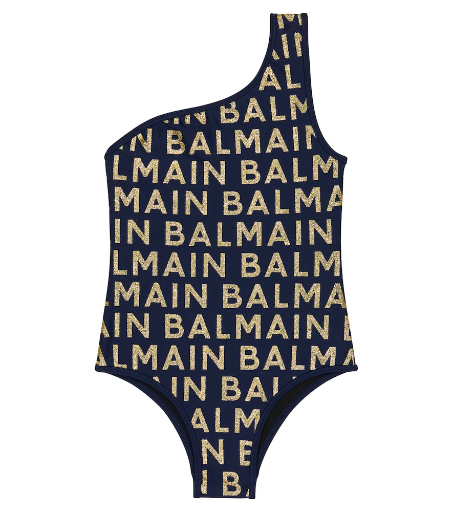 Balmain Kids Logo one-shoulder swimsuit