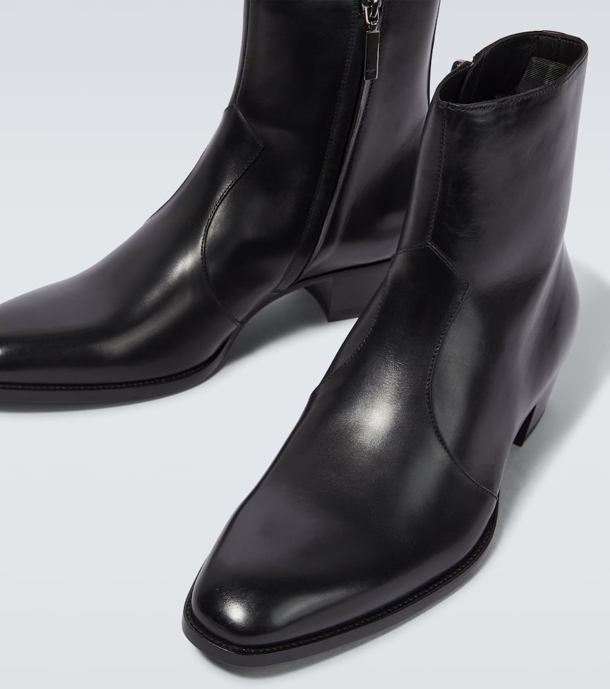 Shop Saint Laurent Wyatt Leather Ankle Boots In Nero