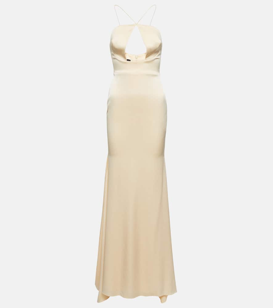 Alex Perry Drake Halterneck Cutout Satin Gown In Neutrals