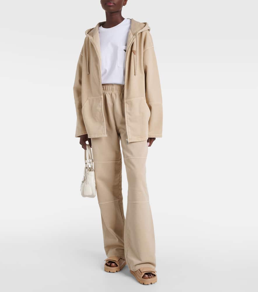 Prada Oversized Cotton Zip-up Hoodie In Beige