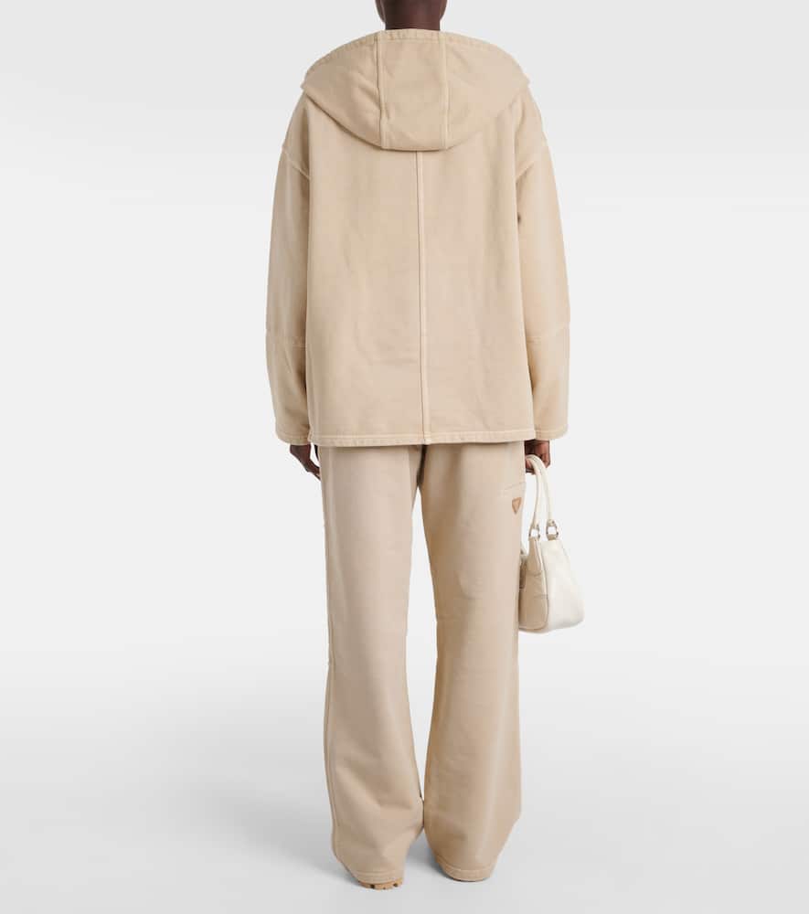Prada Oversized Cotton Zip-up Hoodie In Beige