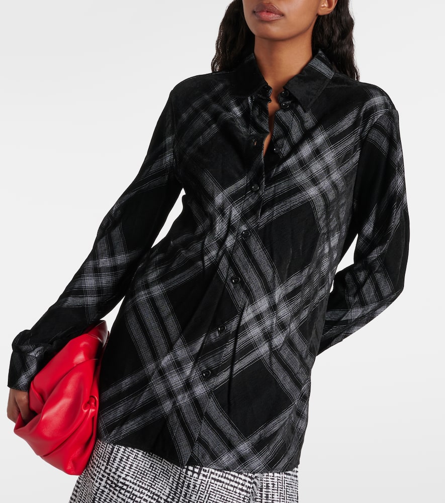 Shop Burberry Check Velvet Shirt In Black