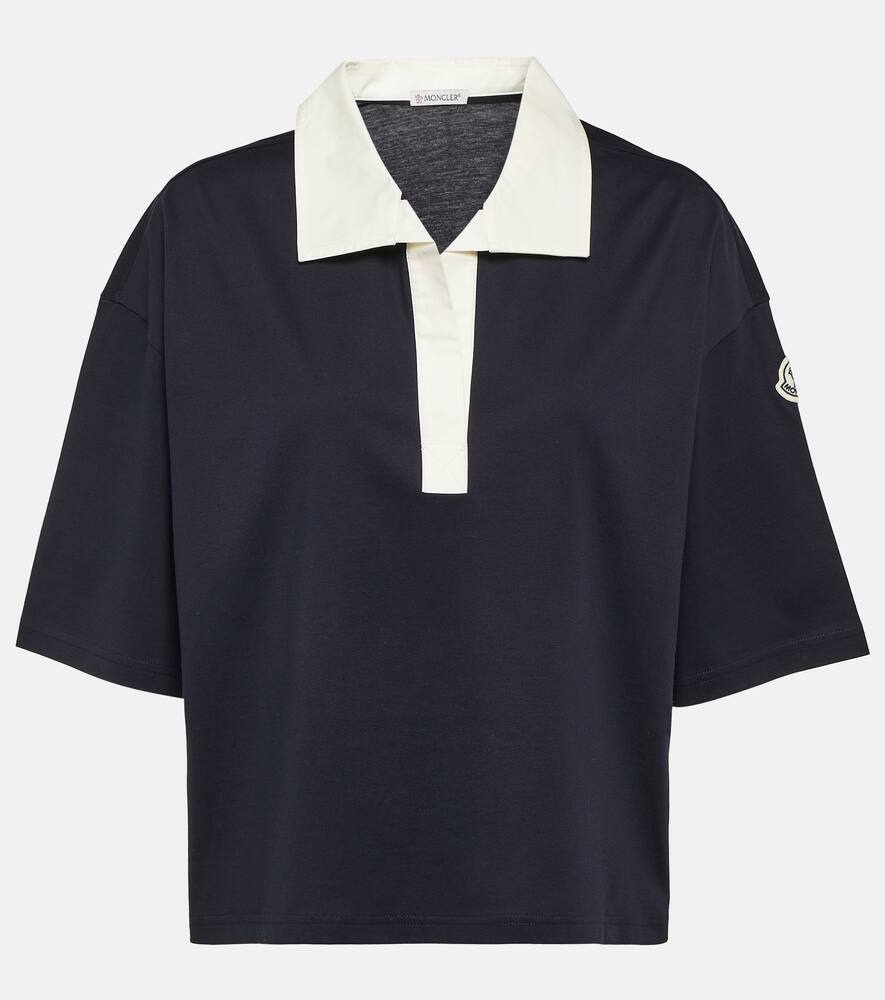 Shop Moncler Logo Cotton Polo Shirt In Black