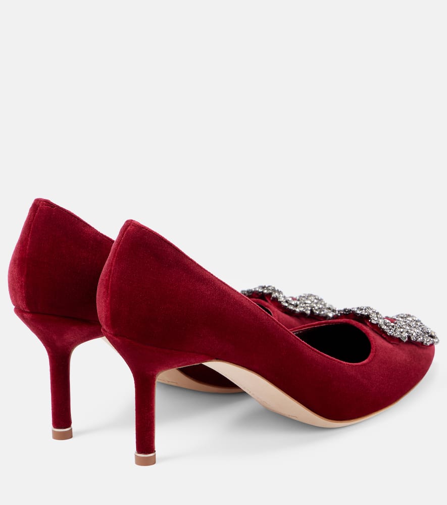 Manolo Blahnik 70mm Hangisi Velvet Pumps In Burgundy