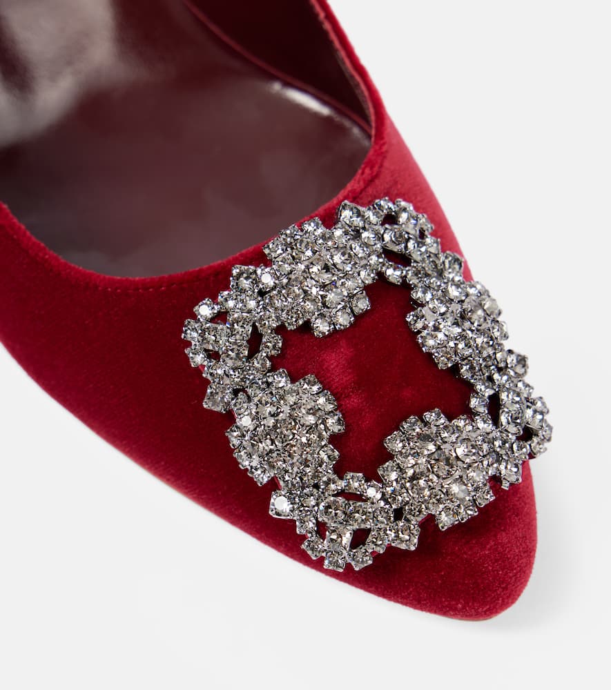 Manolo Blahnik 70mm Hangisi Velvet Pumps In Burgundy