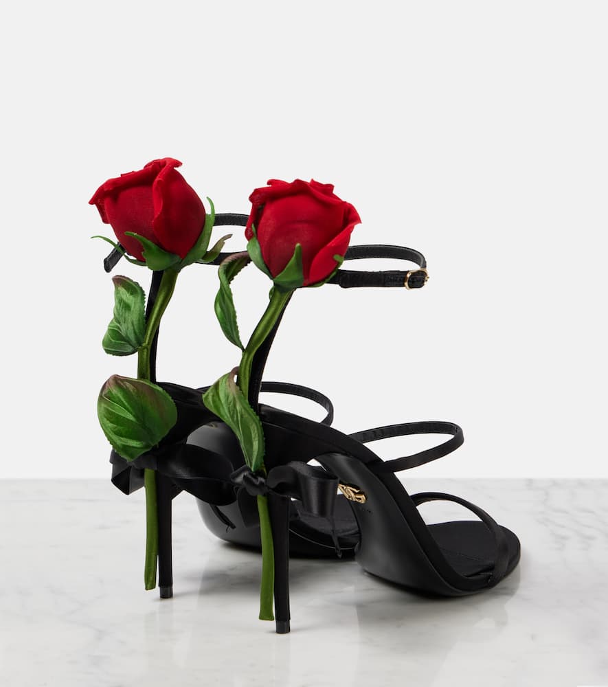 Dolce & Gabbana Keira 105 Satin Sandals With Rose Applique In Black