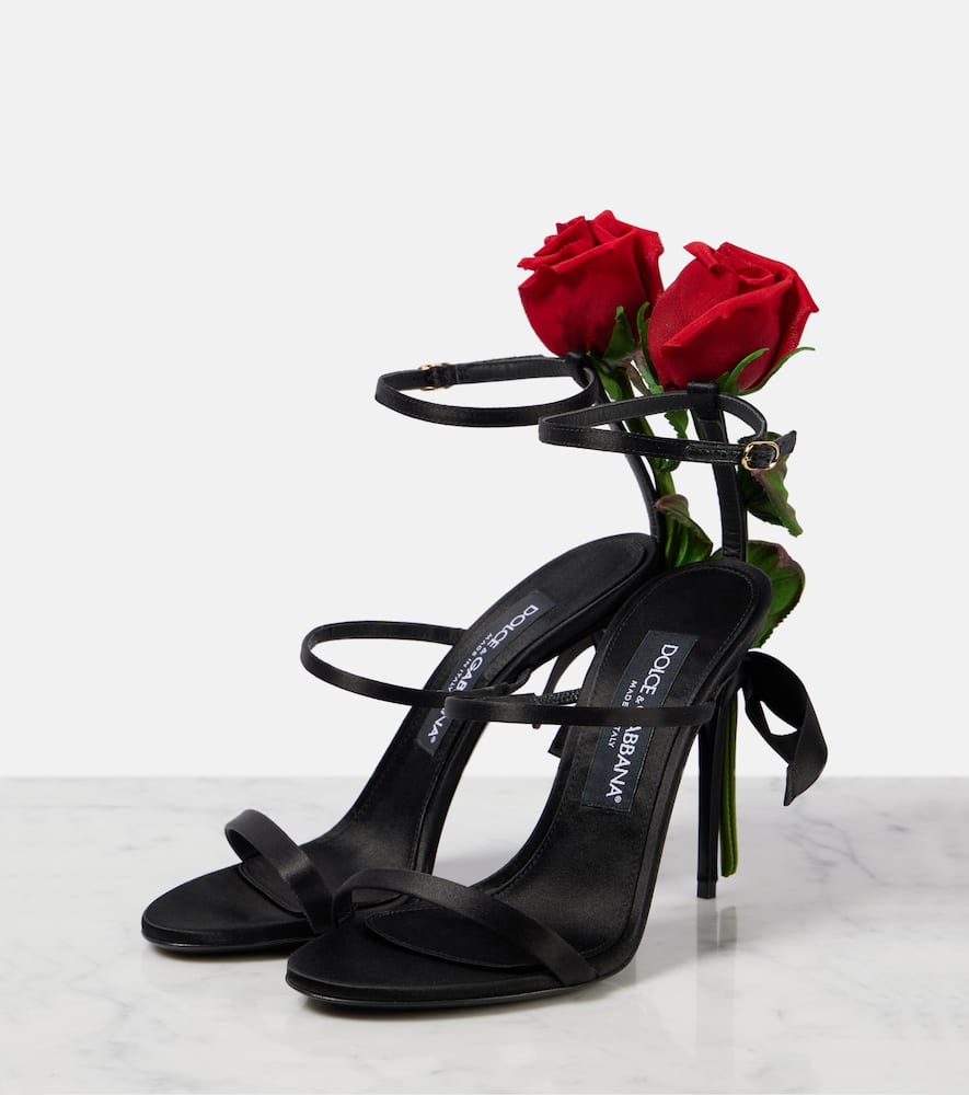 Dolce & Gabbana Keira 105 Satin Sandals With Rose Applique In Black