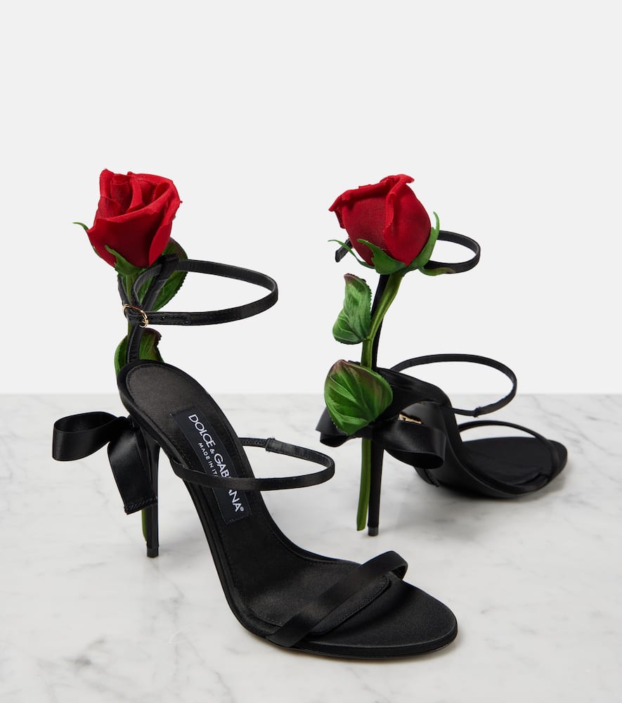 Dolce & Gabbana Keira 105 Satin Sandals With Rose Applique In Black
