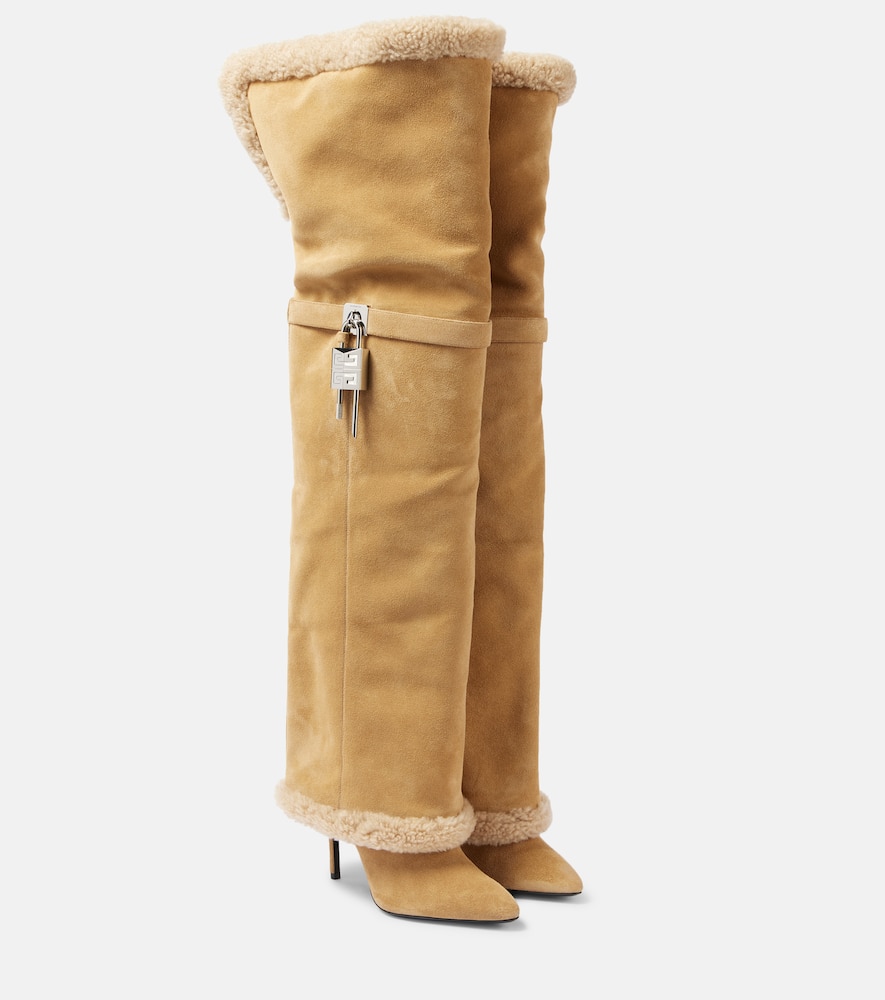 Givenchy Shark Lock Stiletto Suede Over-the-knee Boots In Beige
