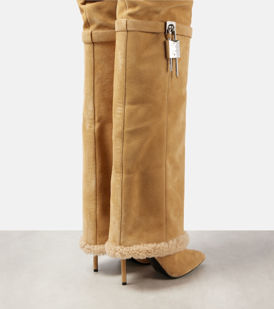 Givenchy Shark Lock Stiletto Suede Over-the-knee Boots In Beige
