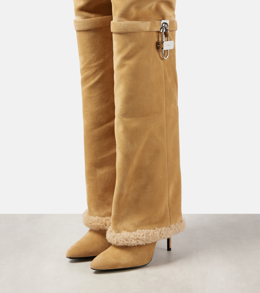 Givenchy Shark Lock Stiletto Suede Over-the-knee Boots In Beige