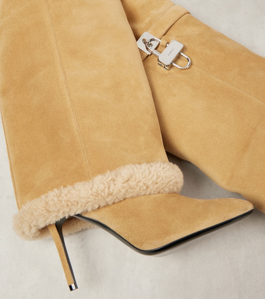 Givenchy Shark Lock Stiletto Suede Over-the-knee Boots In Beige