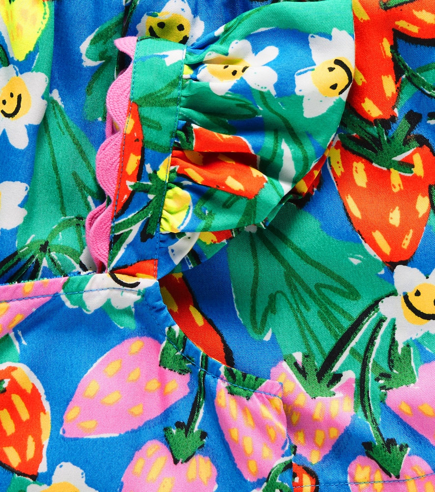 Stella Mccartney Girl's Smocked Strawberry And Floral-print Top In Azzurro/multicolor