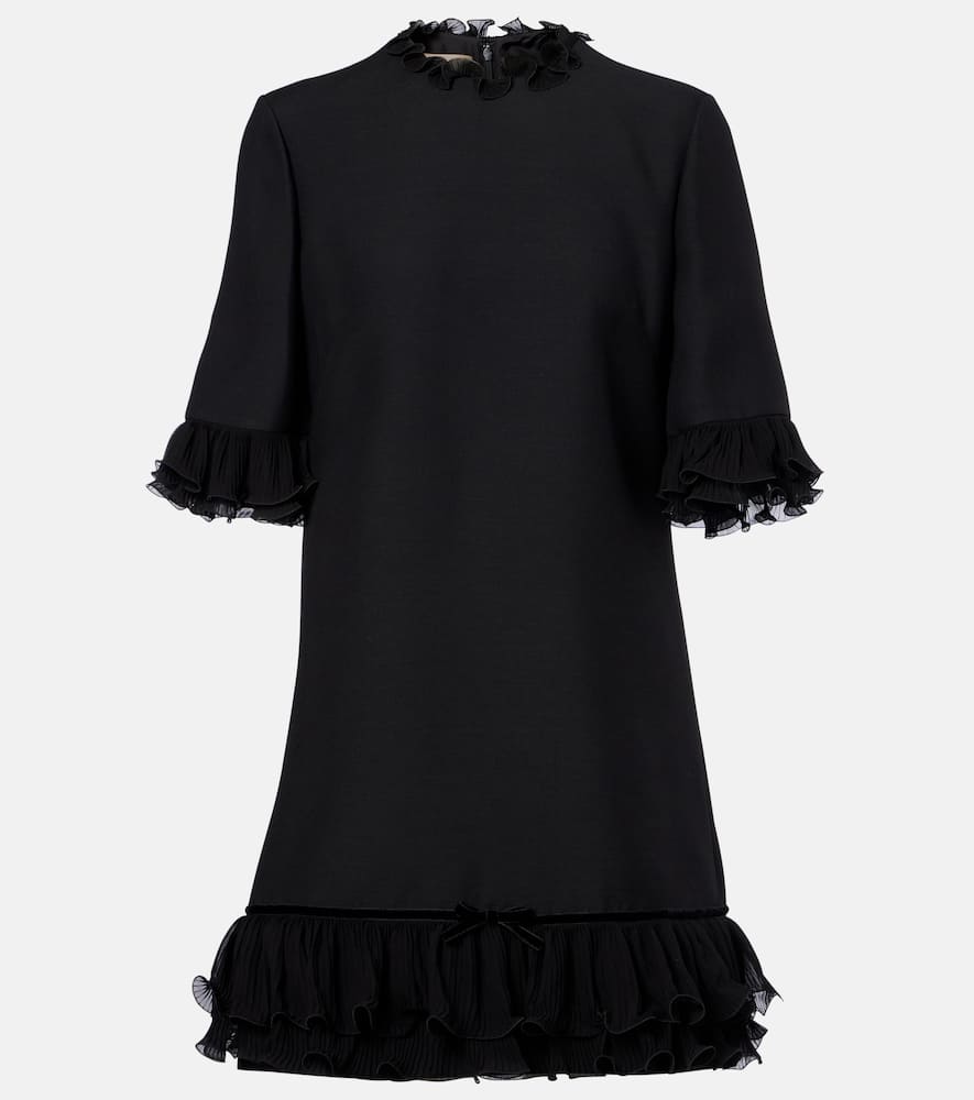 Valentino Garavani Ruffle Trim Crepe Couture Minidress In Black