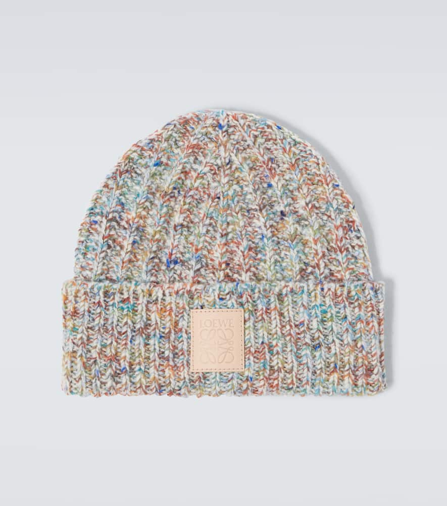 Loewe Anagram Wool And Cashmere-blend Beanie In Gray