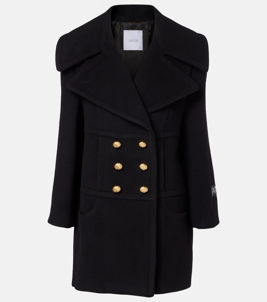 Patou Double-breasted Wool Blend Coat In Black