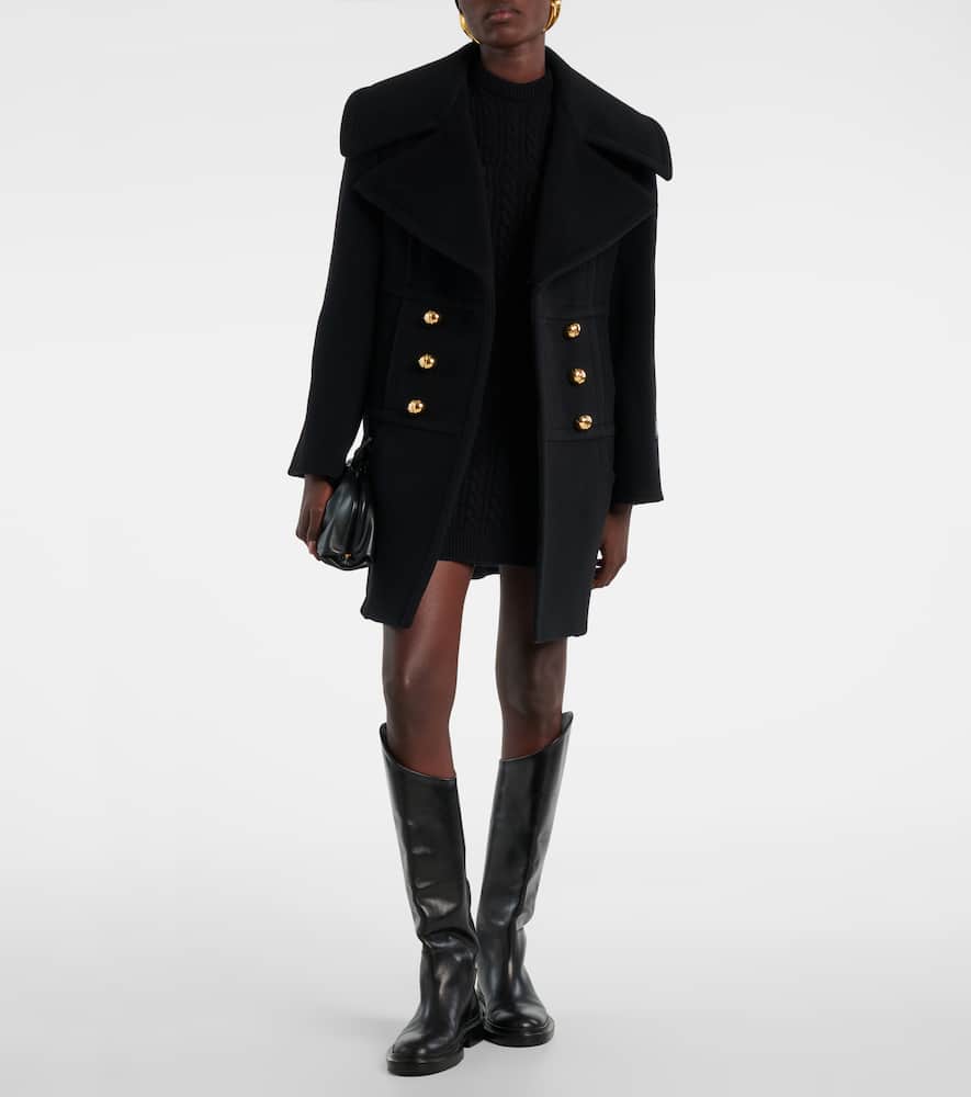 Patou Double-breasted Wool Blend Coat In Black