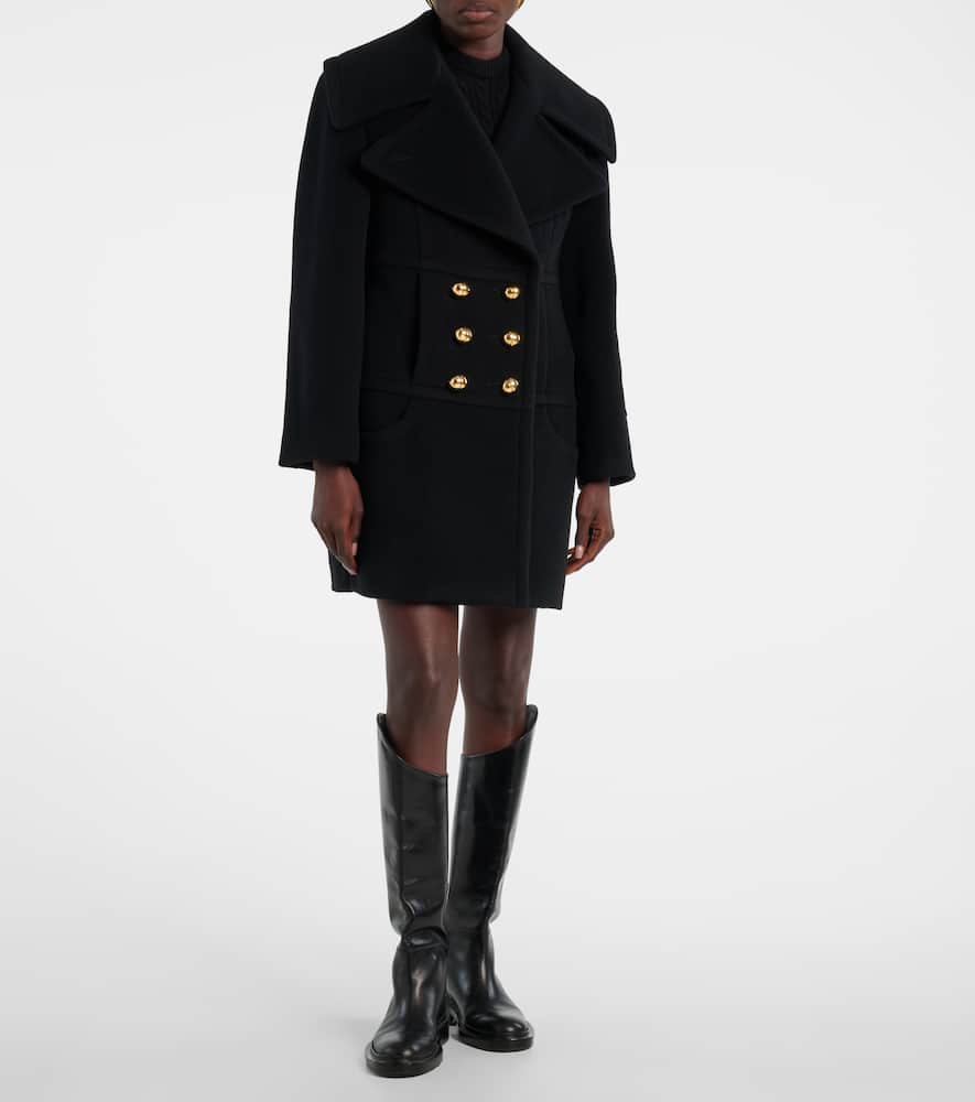 Patou Double-breasted Wool Blend Coat In Black