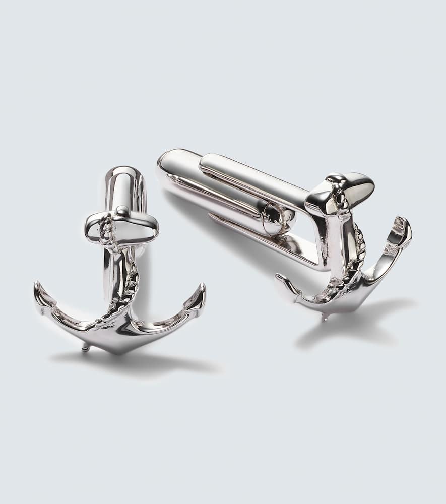 Anchor rhodium-plated sterling silver cufflinks