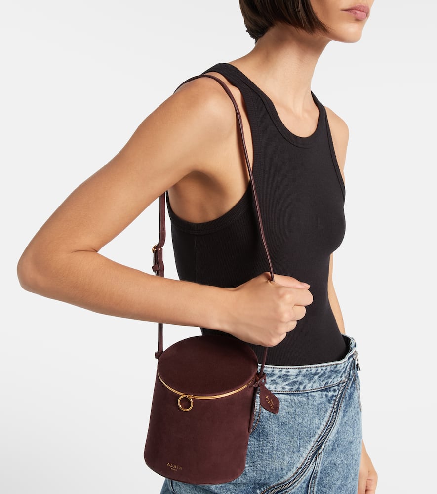 Alaïa La Canette Small Suede Bucket Bag In Burgundy